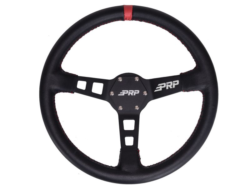 G113 Deep Dish Steering Wheel Leather Red a 2