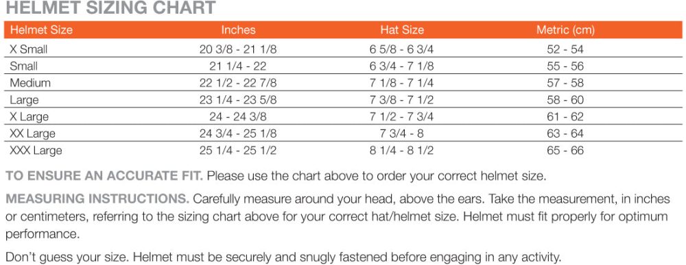 PYROTECT helmet sizing chart